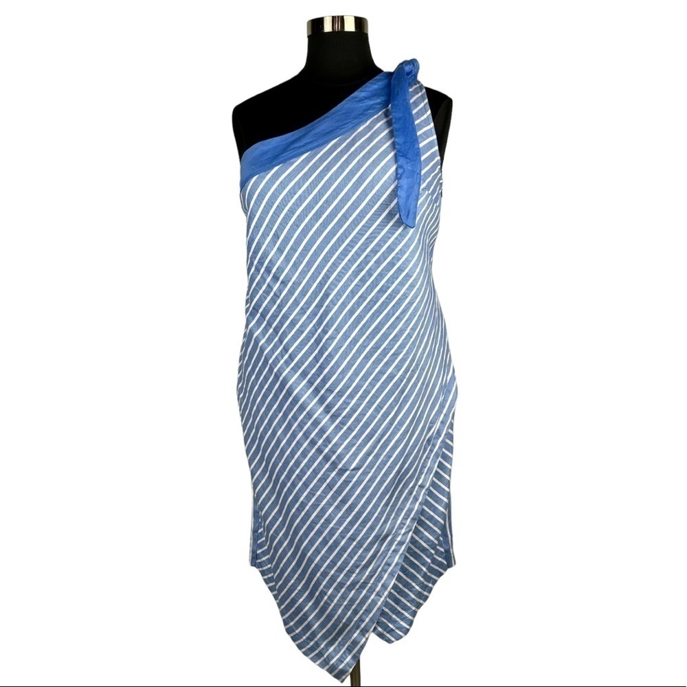 GLAMOUR X LANE BRYANT STRIPED ONE SHOULDER BOW ASYMMETRIC DRESS - Picture 2 of 14